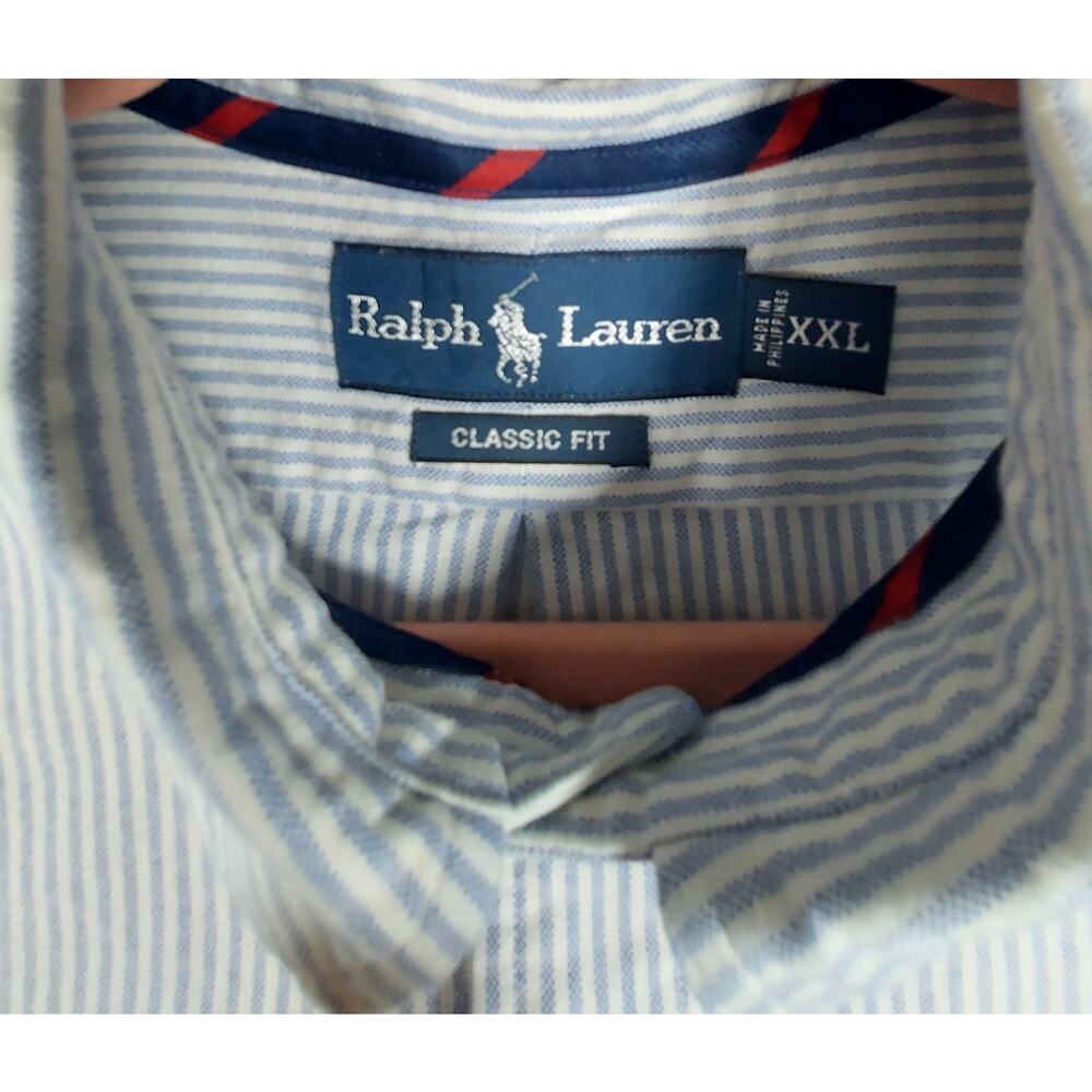 RALPH LAUREN Mens Blue Striped Cotton Button-Down Classic Fit Shirt Sz 2XL Pony - Picture 6 of 8